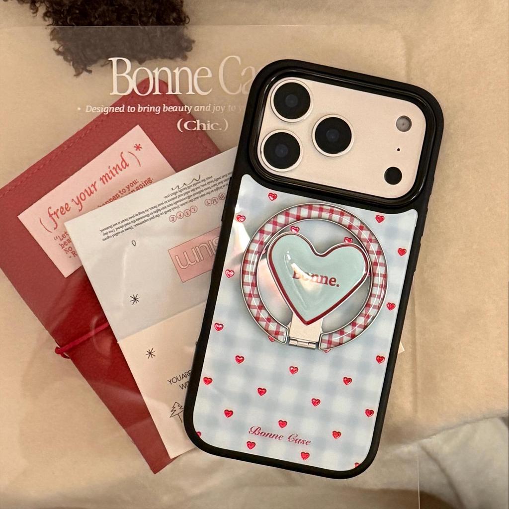 Niebieskie Kratkowane Etui na Telefon z Serduszkowym Stojakiem dla iPhone 16, iPhone 17, iPhone 17 Pro Max