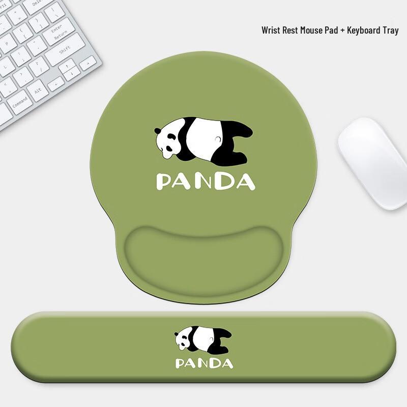 Fumaide Panda Green Ergonomic Mouse Pad & Keyboard Wrist Rest Set