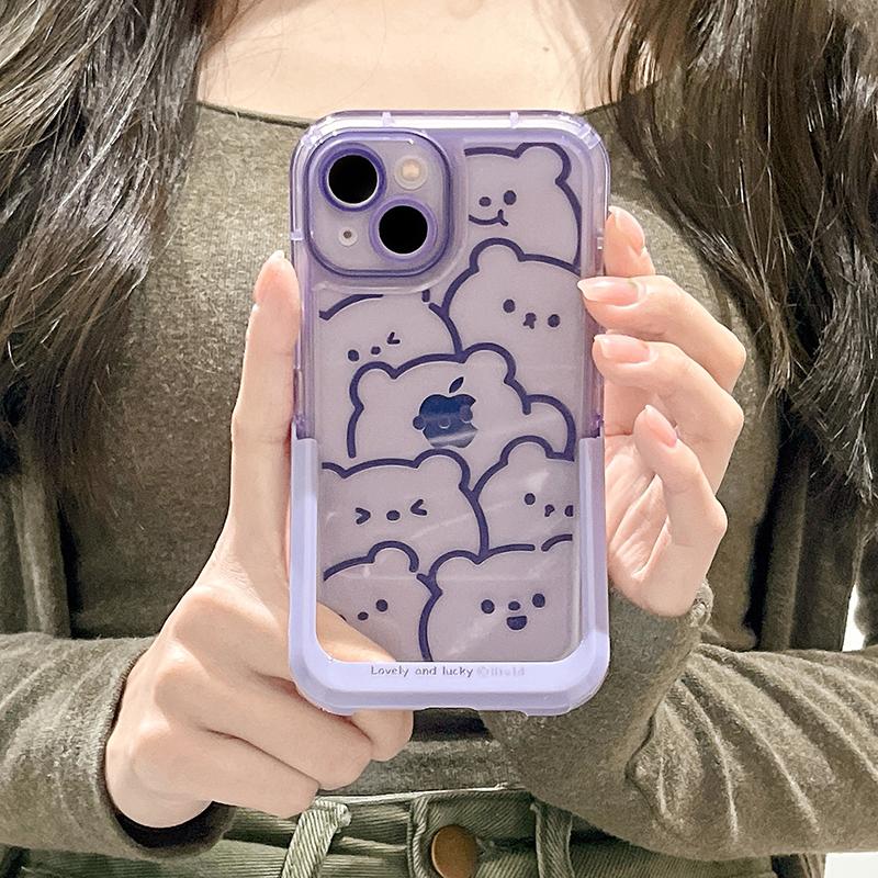 Ins Invisible Bracket Holder Pouzdro na telefon pro iPhone 14 13 12 11 Pro Max 14 Plus Cute Cartoon Line Bear Shockproof Cover
