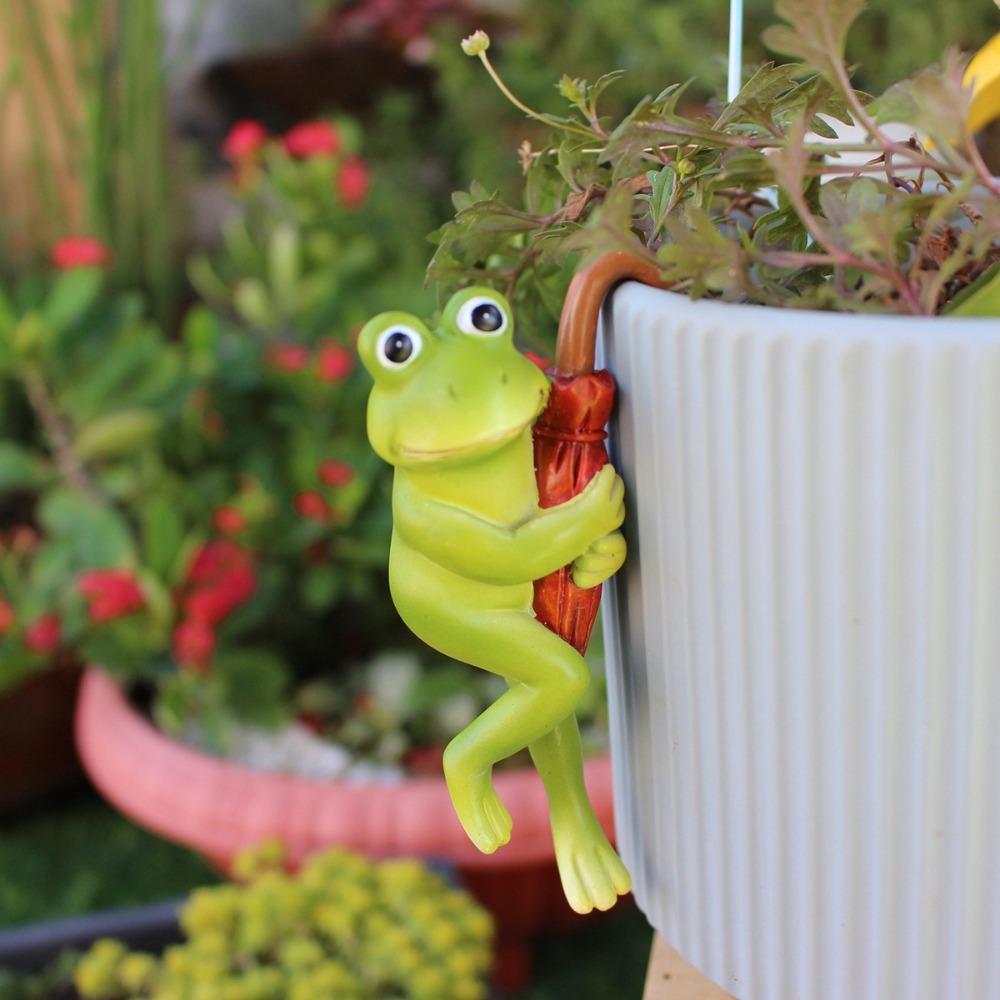 Resin Statue Umbrella Frogs Flower Pot Pendant Frogs Sculpture Outdoor Home Decoration