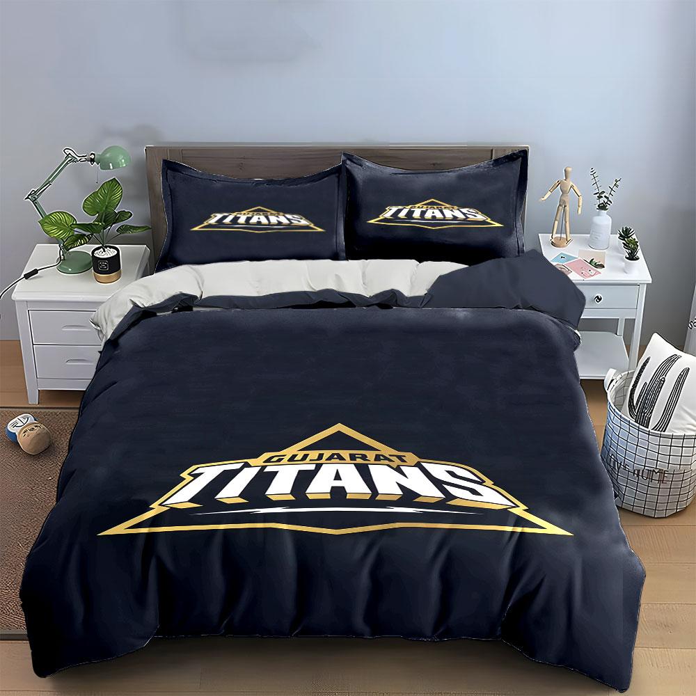 Gujarat Titans Logo Design Bedding Set Print Bedding Set Duvet Cover Pillowcases (1* Duvet Cover 2* Pillowcases Do Not Include Comforter)