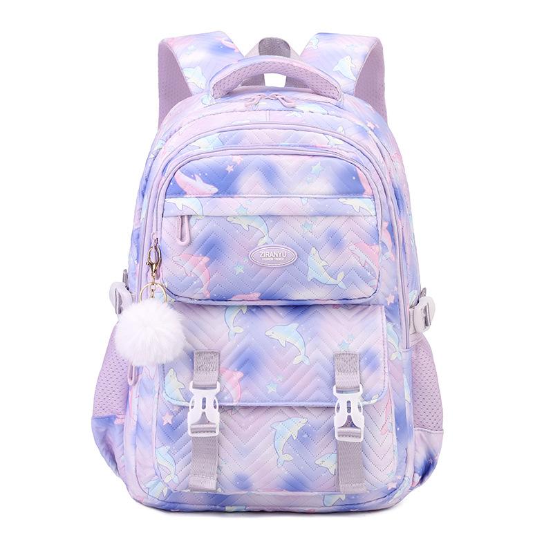 New Primary Girl Student Schoolbag Lightweight Wear-resistant Backpack Fashion Contrasting Color Cute Cartoon Fish Junior High School Student Book Bag