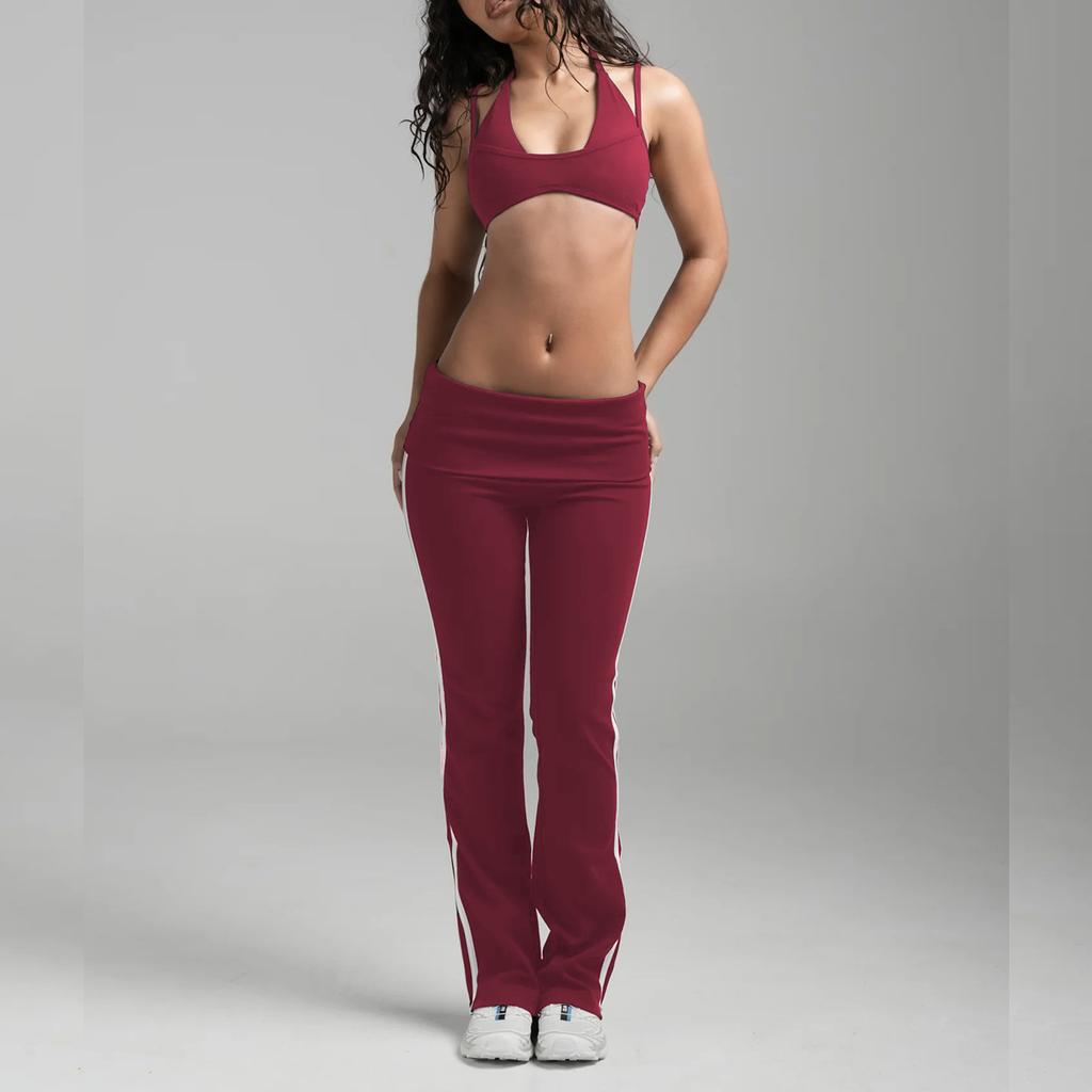 Yoga suit, trousers folded waist, flared pants, beauty back, bra, underwear, running Pilates two-piece set