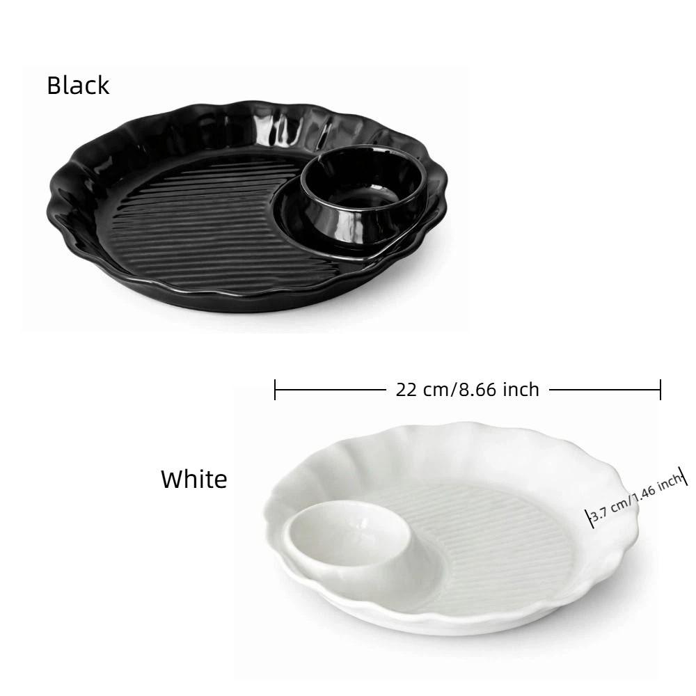 Minimalist Round Ceramic Dumpling Dishes Thicken Divided Grids Serving Plates Ruched Hem Snack Plate Kitchen