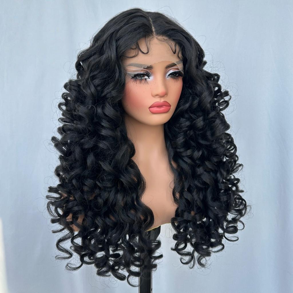 Long Curly Hair High Quality Synthetic Wigs  Bouncy Curly Wave HD Lace Front Heat Resistant Synthetic Lace Wigs