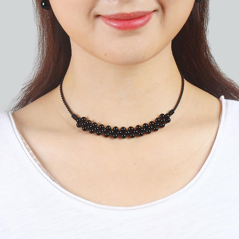GEMCHIC Women s Black Beaded Choker Necklace Scarf Cover for Thyroid Surgery Scars Adjustable Braided Neck Band Fashion Jewelry