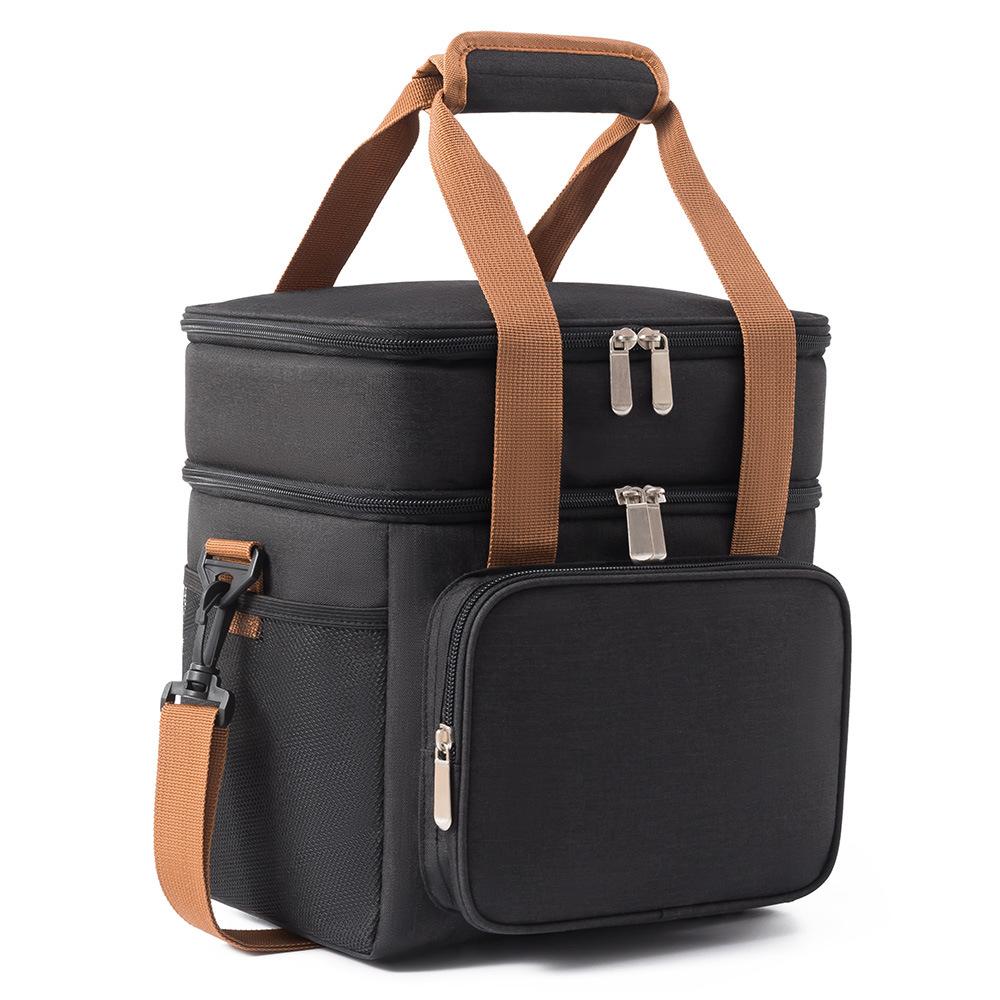 Double Layer Crossbody Lunch Bags Large Capacity Cooler Thermal Insulation Picnic Food Beverage Bag Outdoor Ice Bag Travel Bag