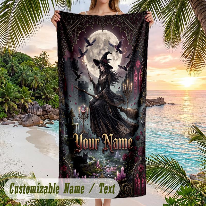 Witchcraft Theme Beach Towel Personalized Custom Name & Text Soft Quick Dry Beach Towel for Swimming Travel