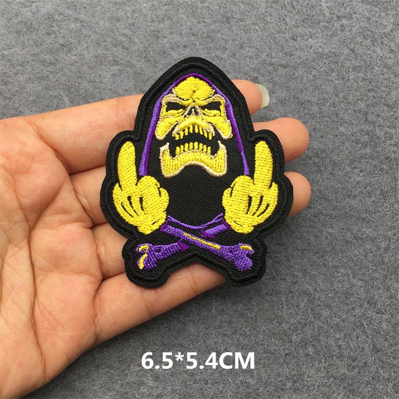 Punk Patch Flame Embroidery Patches For Clothes Scary Skull Iron On Patches On Clothing Embroidered Jacket Badge Sticker