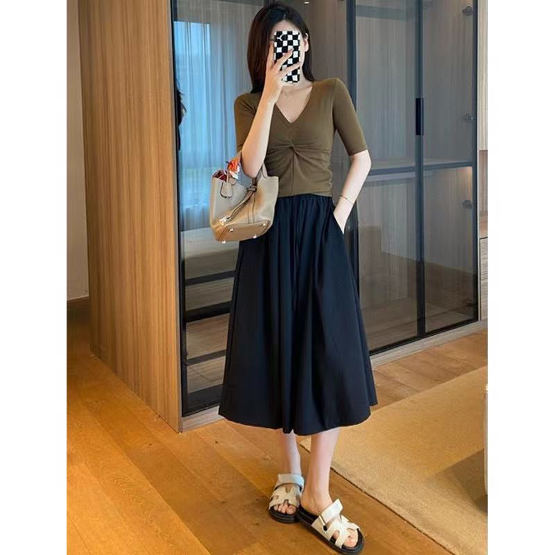 Eisseide Weitbeinige Hose für Damen im Sommer Dünn Große Größe Hohe Taille Birnenförmige Figur Schlank Locker Fallend Cropped Hose Rock