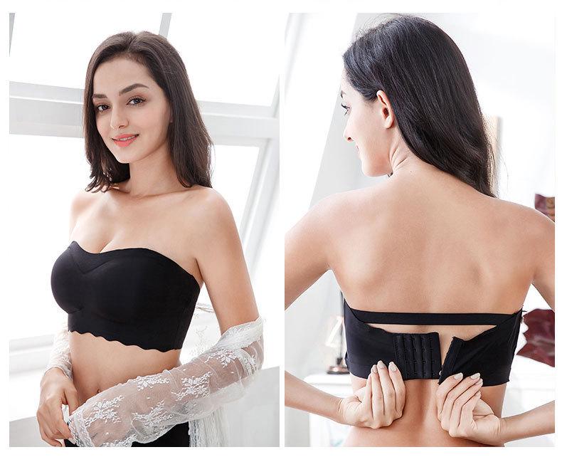 Plus Size Strapless Push-Up Anti-Slip Bra - Large Cup, Thin Style, Invisible Adhesive, Women's Bandeau.