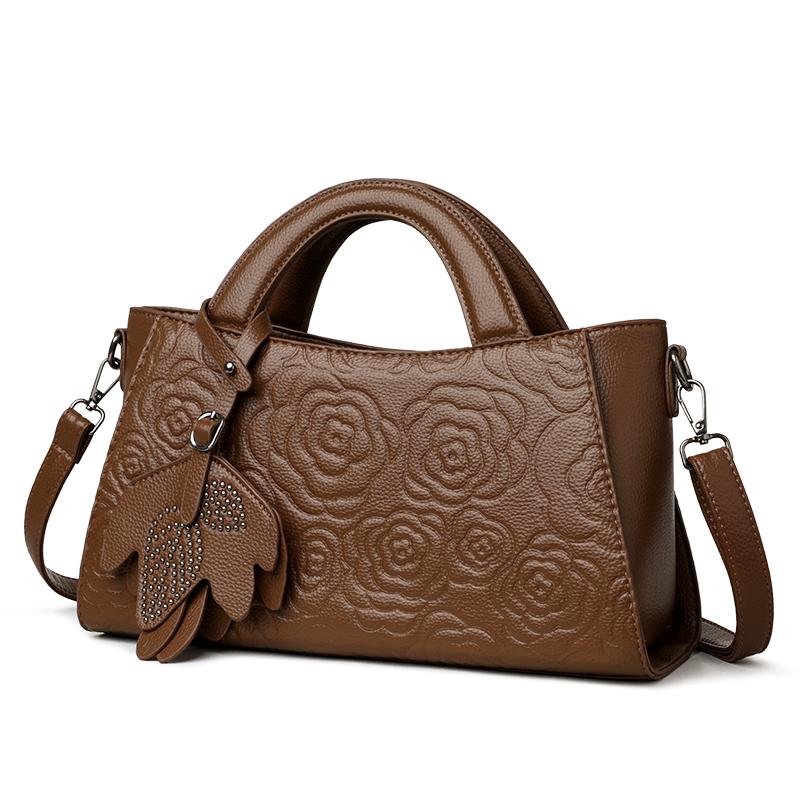 Elegant Embossed Flower Design Faux Leather Tote Bag with Adjustable Shoulder Strap