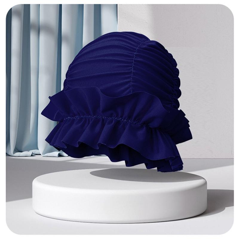 Women Ruffle Swim Cap Stretchy Ear Cover Hat Long Hair Protection Cap
