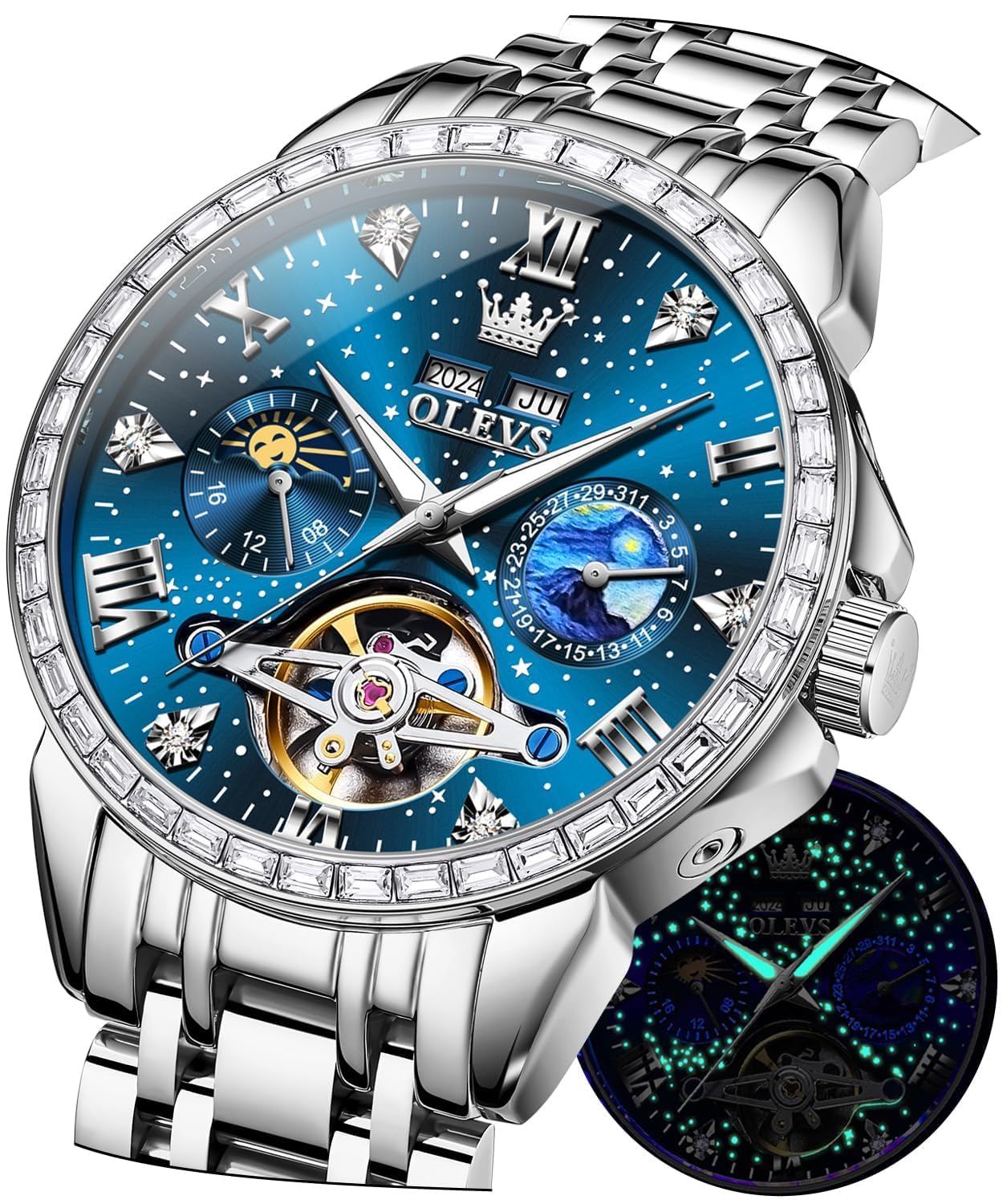 OLEVS Automatic Mechanical Skeleton Watch Men`s