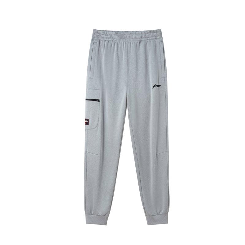Li-Ning Зимние флисовые теплые удобные модные повседневные зауженные вязаные спортивные штаны мужские низы светло-серый AKLUA47-20 S