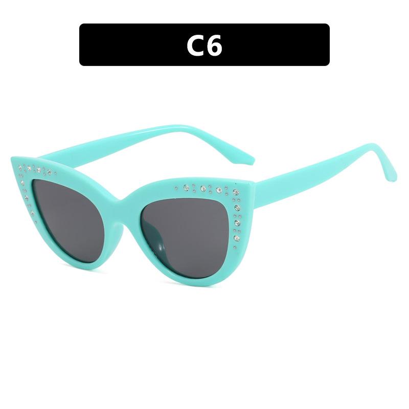 Diamond-encrusted cat's eye sunglasses, new European and American fashion sunglasses, women's trendy personality sunglasses, concave shape