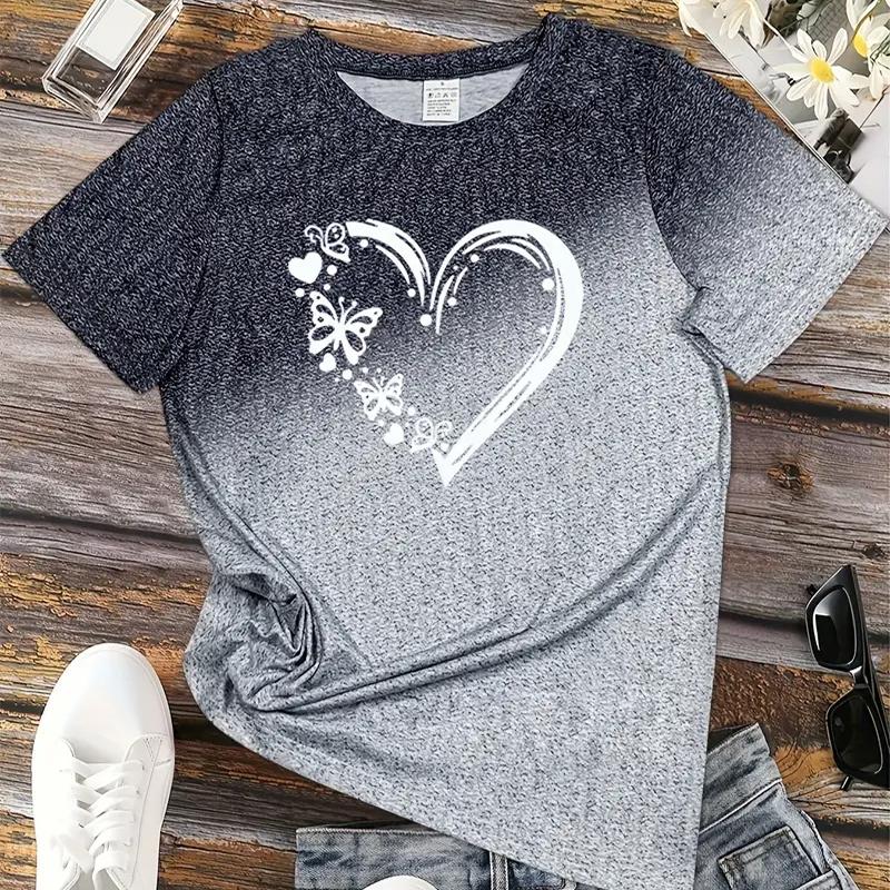 

Женская летняя футболка Ретро мода Футболки с коротким рукавом Повседневные топы с принтом Любовь 8XL серый