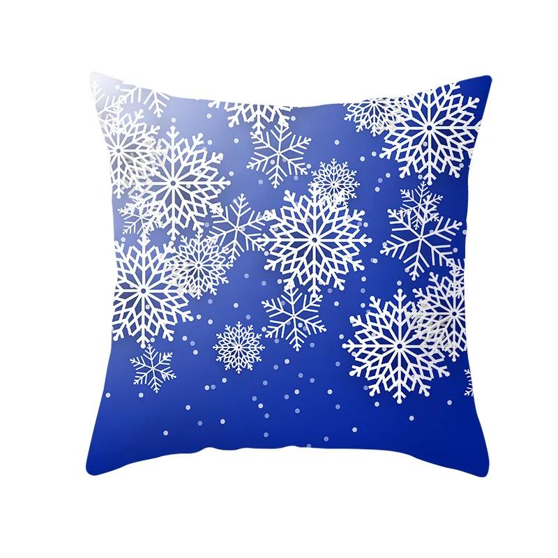 2022 Happy New Year Home Party Decor Cushion Cover Christmas Blue Snowflake Cartoon Printed Pillow Cover Xmas Pillowcase 45x45cm