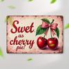 Timeless Retro Cherry & Pink Bow Metal Tin Sign. The "Sweet as Cherry Pie" wall art is a timeless piece of decor for the home