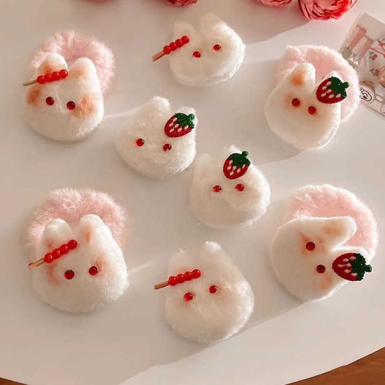 2Pcs Girl Hair Tie Cartoon Rabbit Decor Soft Plush Hair Rope High Elasticity Non-Damaging Fuzzy Hair Band Winter Hair Accessories