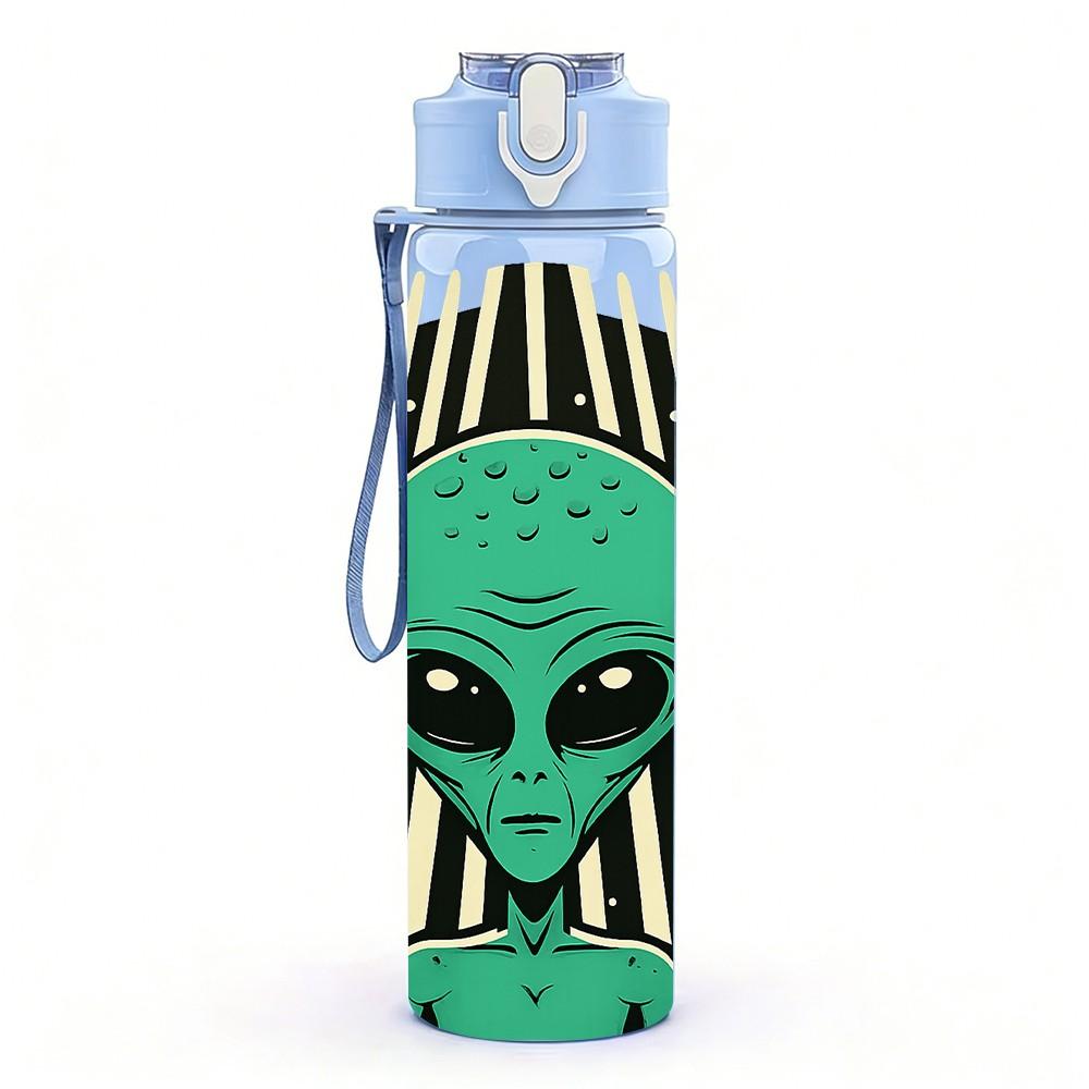 1PC Alien Peace Hand Gesture 750ml Color Plastic Sports Water Bottle Leakproof Flip Straw Lid Suitable for Sports Office Home Use