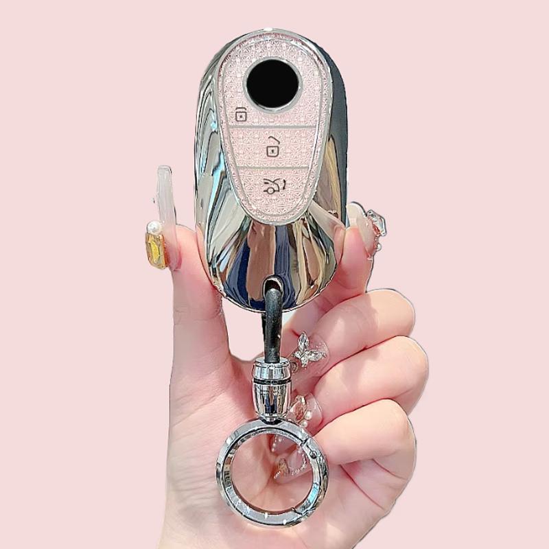 Crystal Pink Tpu for Mercedes Benz 2022 C S Class W206 W223 S350 C260 C300 S400 S450 S500 Auto Car Key Case Cover Fob Keychain