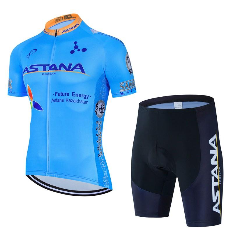 Mens Cycling Jersey Set Breathable Quick-Dry Short Sleeve Kit ASTANA Team Style Ride Wear