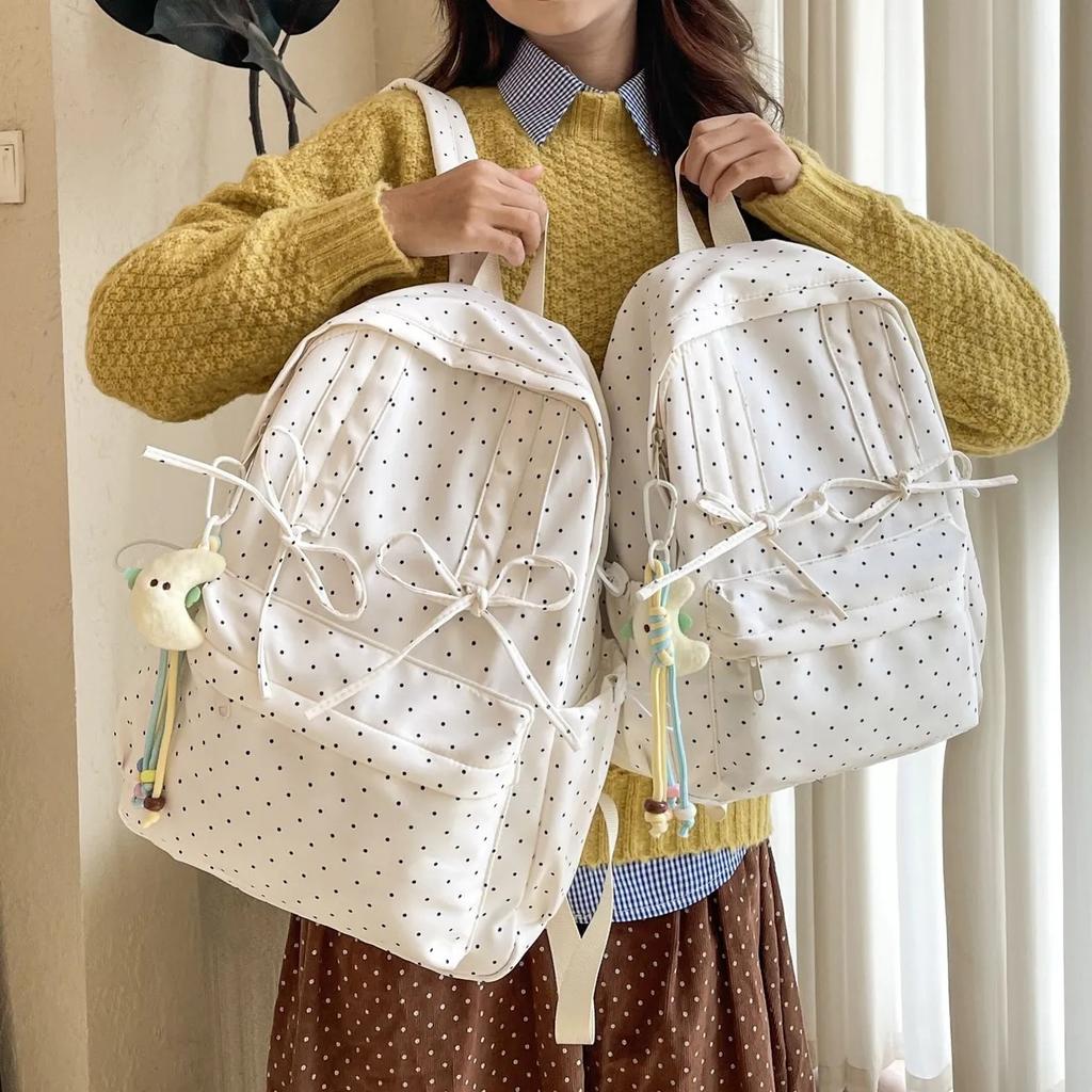 Mochila de Lunares Estilo Girly Para Mujer Gran Capacidad Ligera Mochila Escolar para Estudiantes Mochila Linda