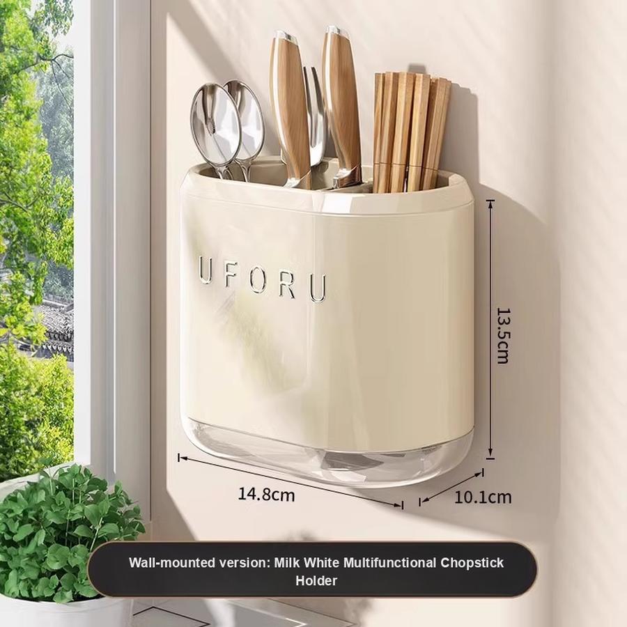 Wall-mounted chopstick storage box, kitchen shelf, punch-free knife holder, integrated chopstick cage storage and hanging rack