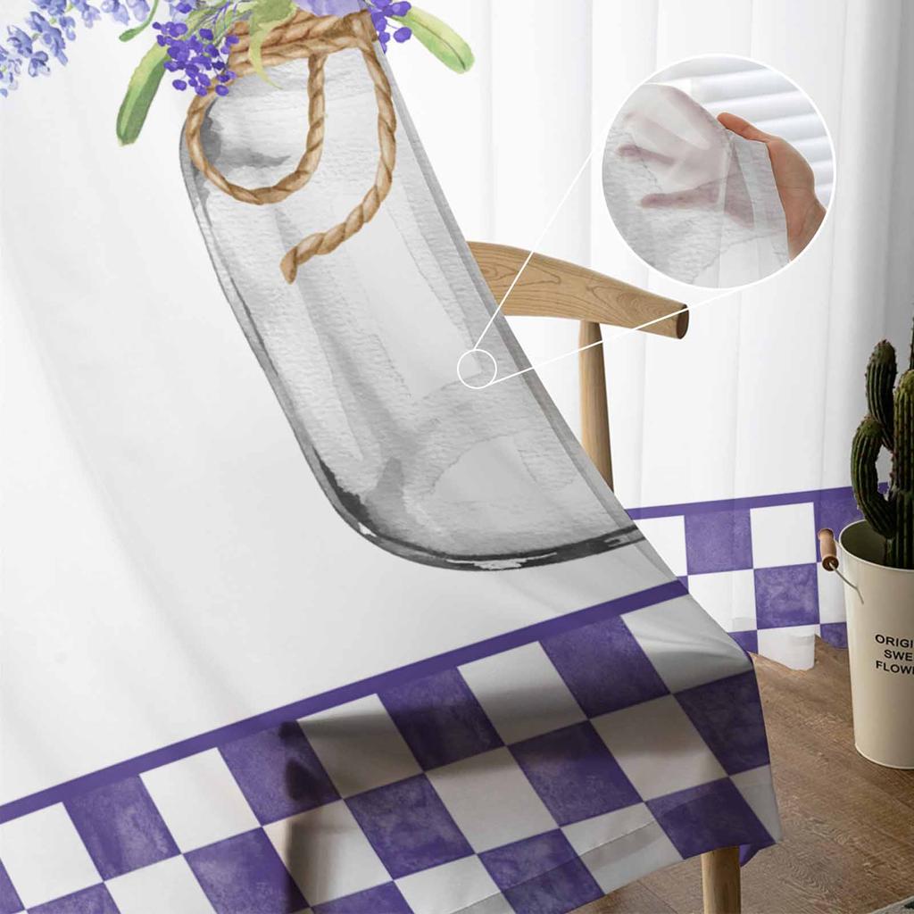Aquarell Lavendelflasche mit lila Karomuster Fenster Tüllgardinen Wohnzimmer Hotel Luxus Dekoration Transparente Gardinen