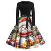 Juletrykk Flare Kjole For Dame Langermet Kjole Hule Fest Casual Kjoler
