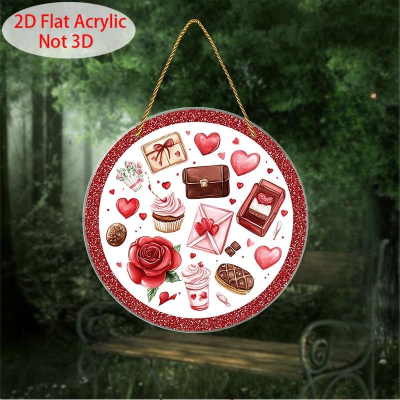 2D Flat Heart-Shaped Acrylic Decoration Sign, Red Rose, Chocolate, and Cupcake Design, Suitable for wall decoration, porch, room, villa, accents Home,