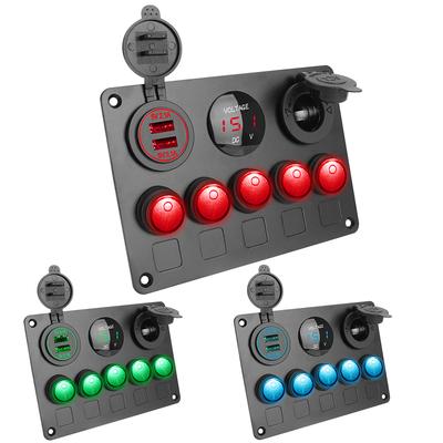 Auto-Schalterfeld 5-Gang LED Kippschalter Digital Voltmeter für Marine Auto LKW Schiff wasserdicht Dual USB-Anschluss
