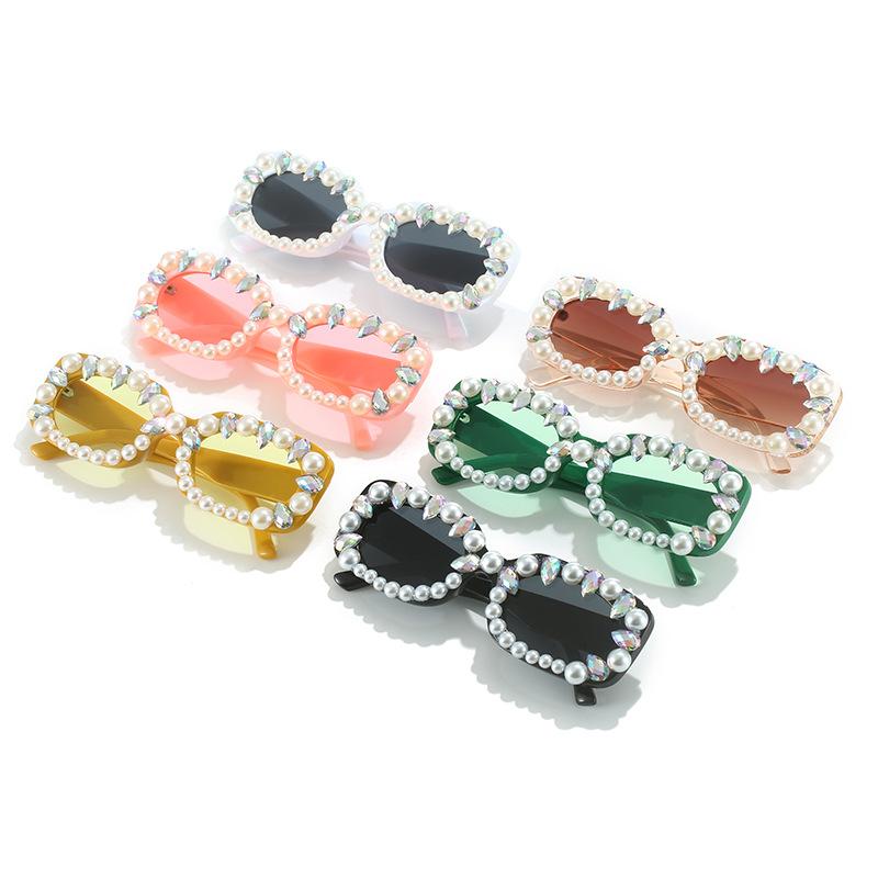Pearl Sunglasses Women, Temperament Personality Diamond-Set Square Glasses, Hip-Hop Sunglasses
