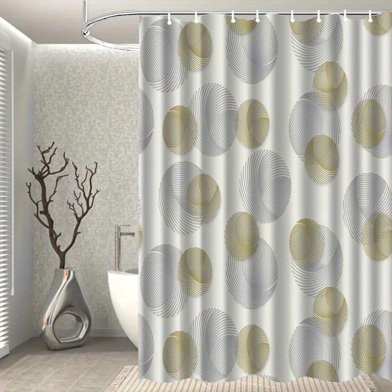 1pc Minimalist Geometric Pattern Shower Curtain, Polyester Fabric, Machine Washable, with Hooks, Suitable for Bathroom Décor.