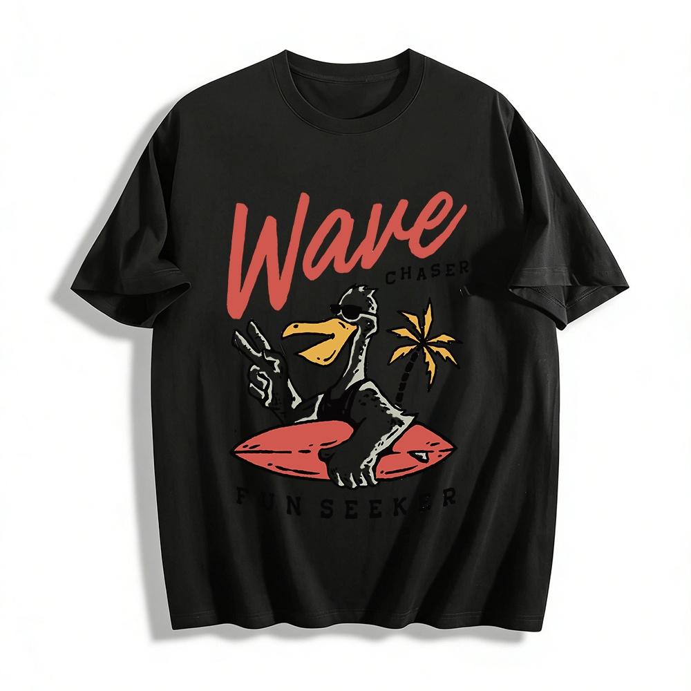 Wave Chaser Fun Seeker Surfing Seagull Graphic Casual Tee Pure cotton T-shirt XXS