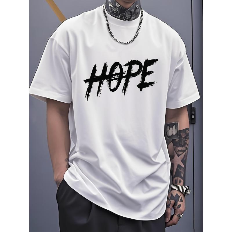 Men'S HOPE Pattern T-Shirt - Soft Stretch Fabric Fitness Top, Casual Wear - Breathable Summer Top, Ideal Gift for Him