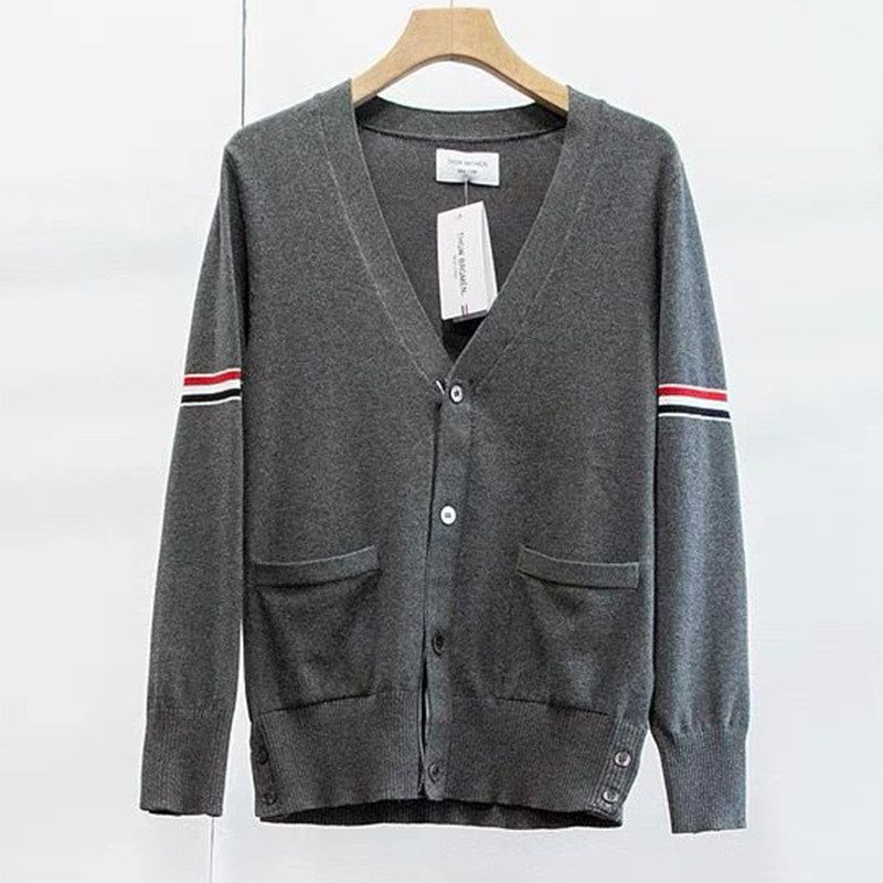 Trendy Brand Couple Style Four-Stripe V-Neck Knit Sweater with Ribbed Design, Long-Sleeve Base Shirt for Spring and Autumn