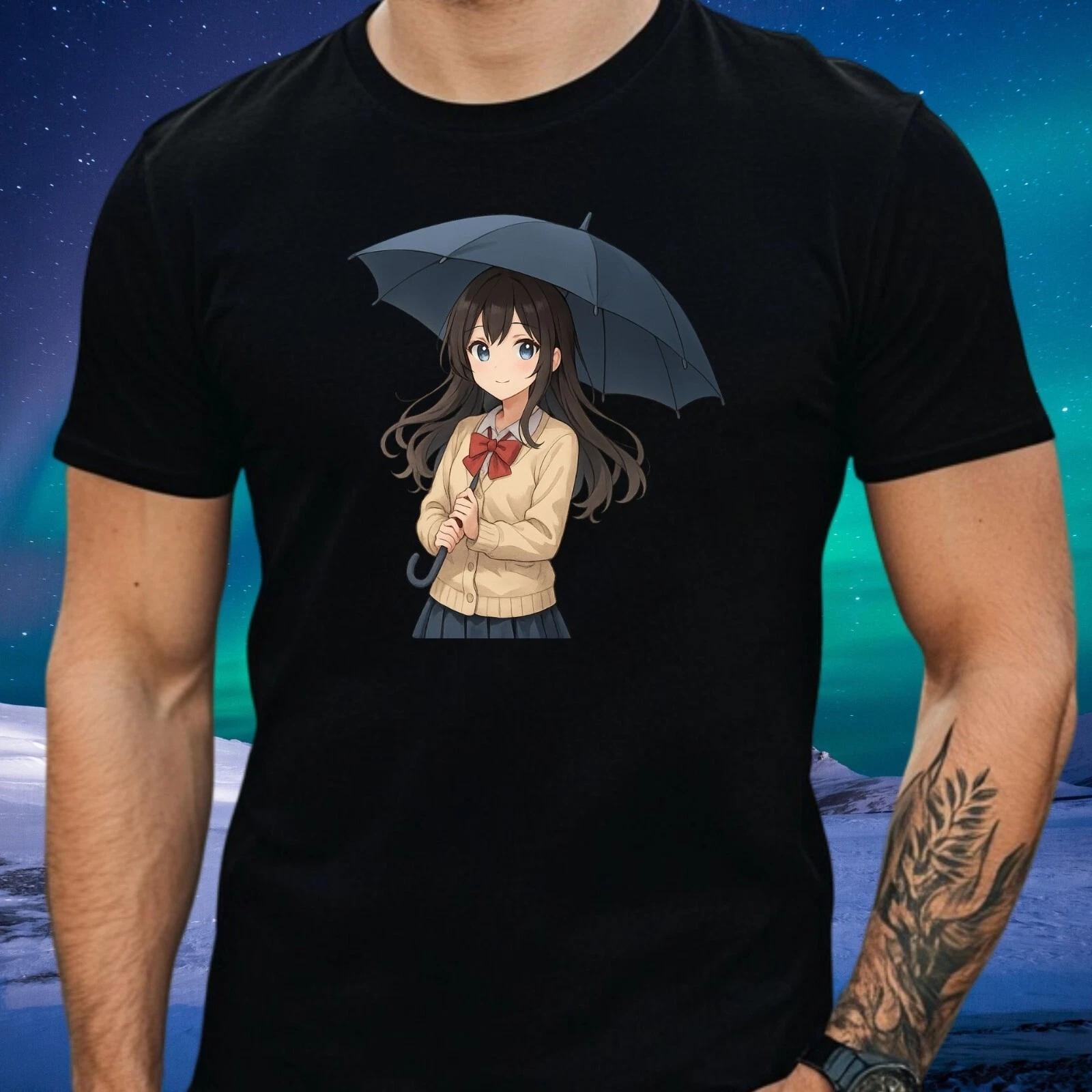 T-Shirt Herren Anime Regenschirm Mädchen Motiv Baumwolle Größe S bis 5XL L