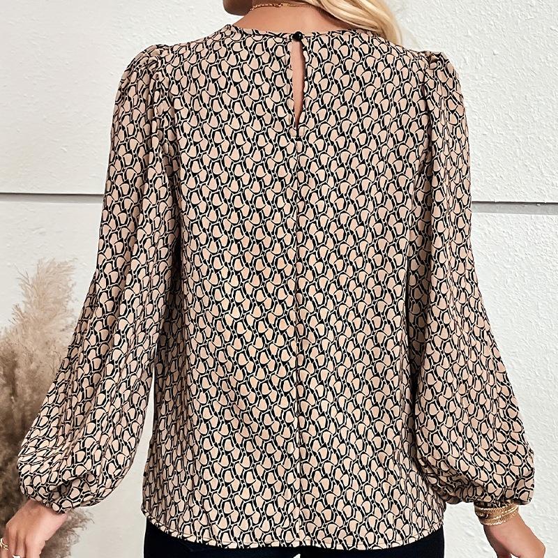 Women's Spring/Summer Resort Style Plaid Pleated Collar Shrug Sleeve French Elegant Shirt Pullover Top