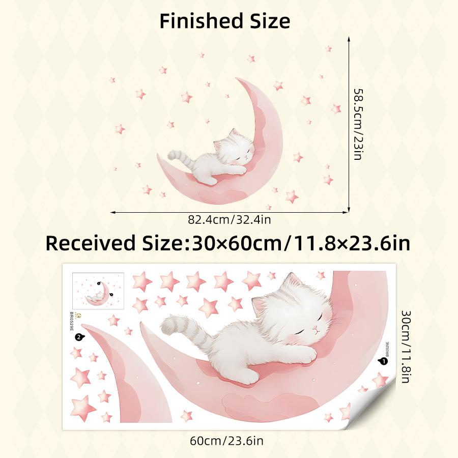 

Cartoon Pink Moon Cute Cat Sleep Wall Stickers Baby Room Star Home Decor Accessories Living Room Bedroom Decoration Kids Room 30x60CM