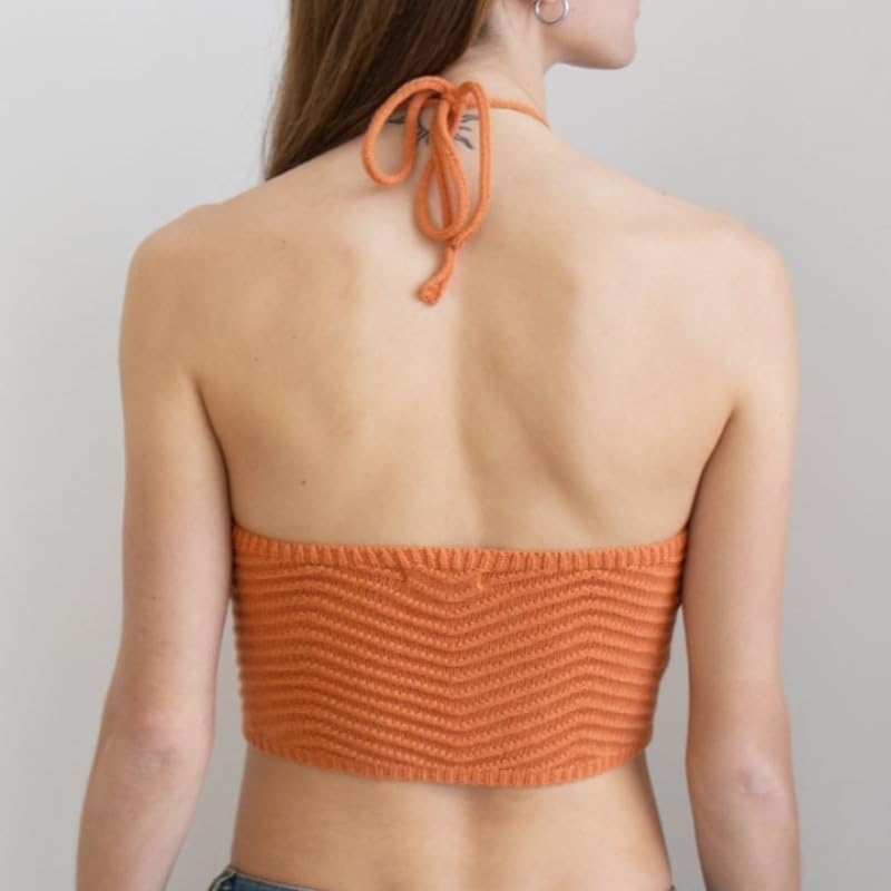 Damen Neckholder zum Binden im Rücken Ärmellos Rückenfrei Gestricktes Crop Top, Sommer Neckholder Tops für Damen Sexy Tops