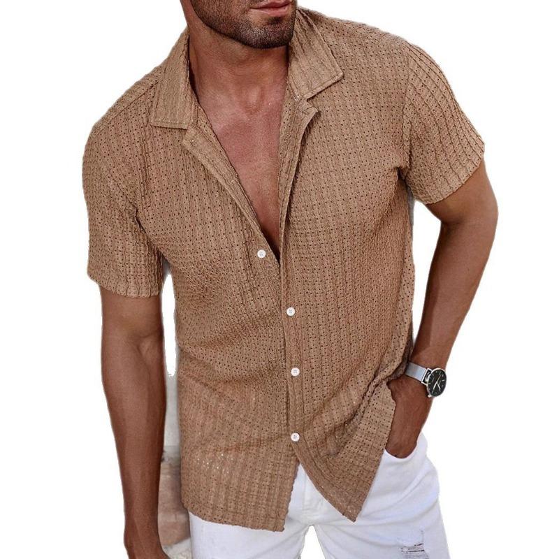 Summer New Fashion Versatile Men's Casual Striped Shirt Lapel Short-sleeved Tops