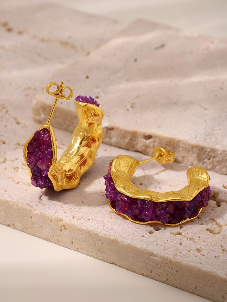 C Shape Stainless Steel Stud Earrings For Women 18k Gold Plated With Multi Color Crystal Women's Earring Ear Studs Woman Zircon