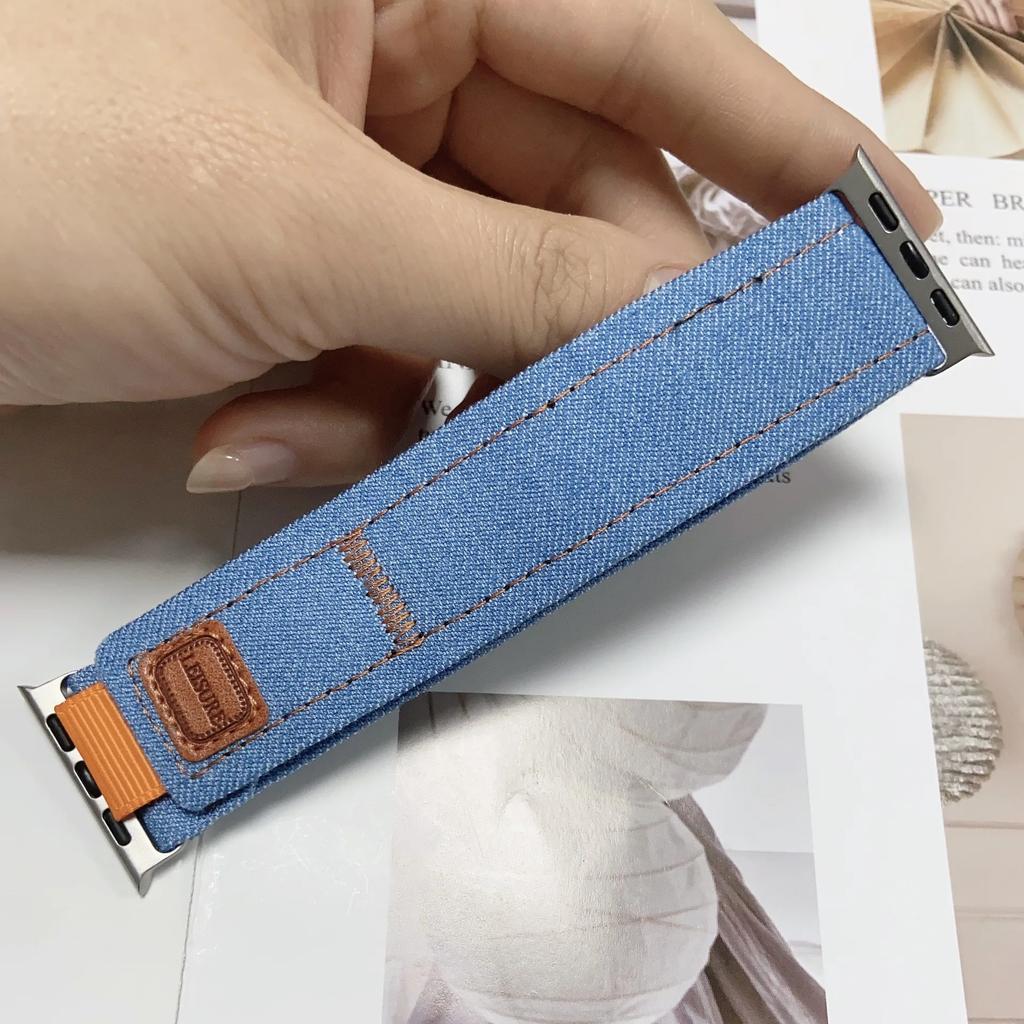 Nylon Loop Strap For Apple Watch Ultra 3/2 49mm Series 11 10 9 8 7 45mm 41mm 42mm 46mm Denim Canvas Bracelet iWatch 6 5 SE Band