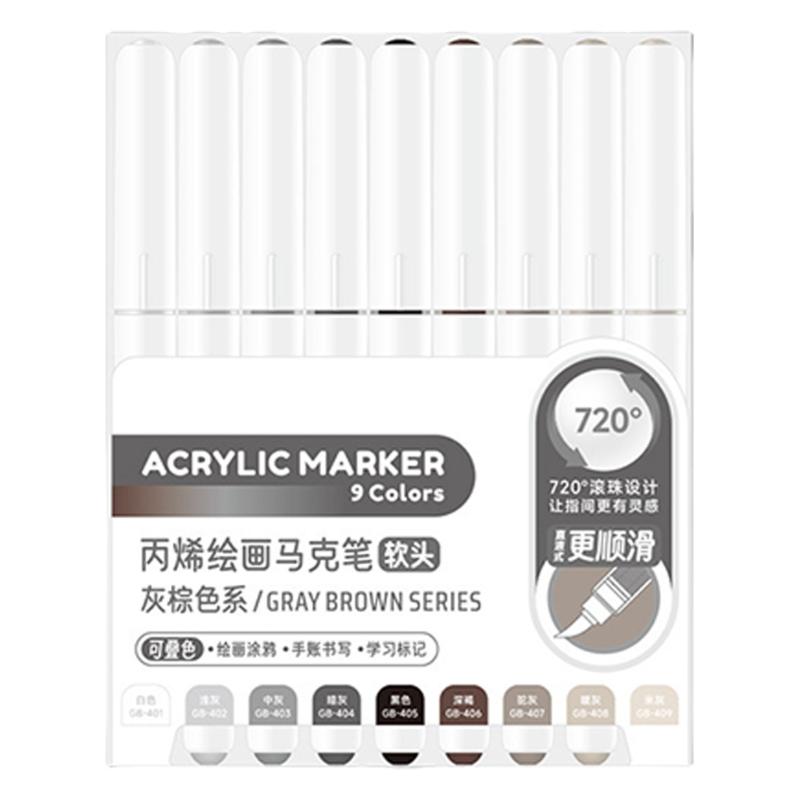 9 шт. Жидкий акриловый маркер 9 цветов Акриловая краска Ручка-кисть Маркер для рисования на бумаге Дереве Стекле Ткани Металле Камне