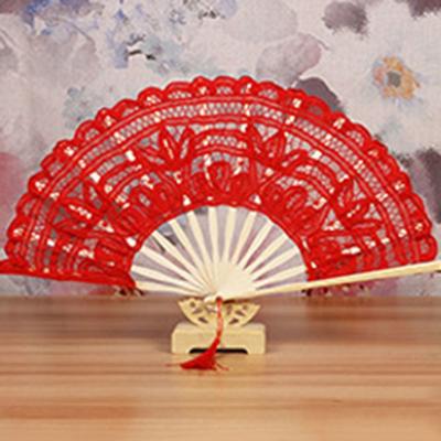 Bamboo Handle Embroidered Folding Fan Hand Held Dance Fan Vintage Lace Hand Fan  Summer Gift