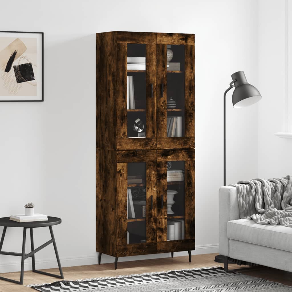 Vidaxl Witrynka Przydymiony Dąb 69,5X34X180 Cm Materiał Drewnopochodny