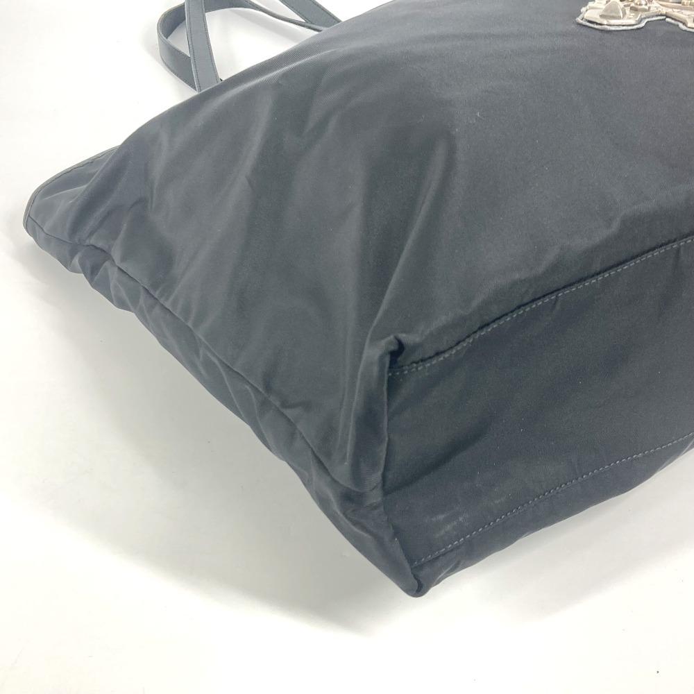 Prada Logo lebky Taška přes rameno Nákupní taška Nylon / Kůže Černá