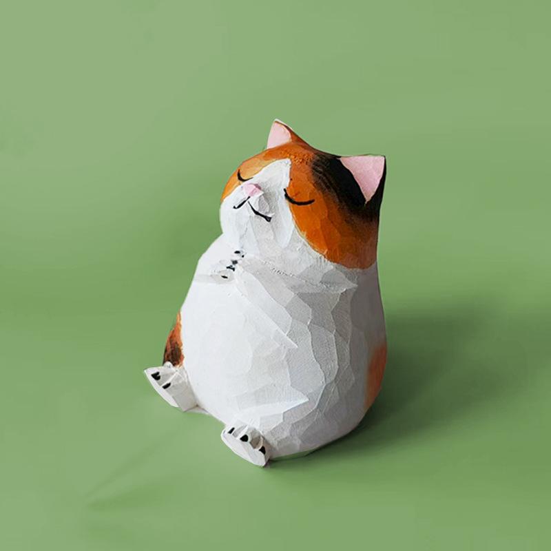 Резная деревянная фигурка котенка для украшения дома или офиса